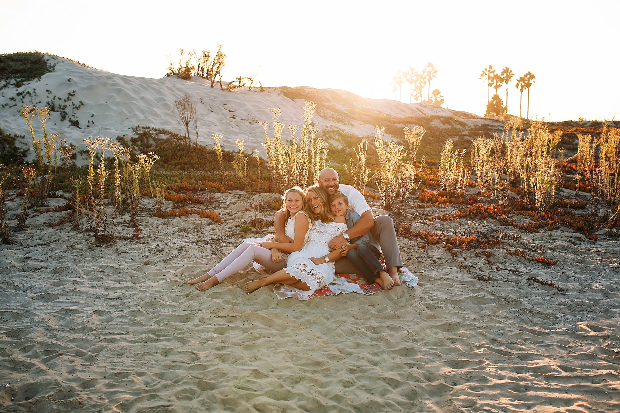 Francesca Marchese Photography family of four laughing at sunset on the beach