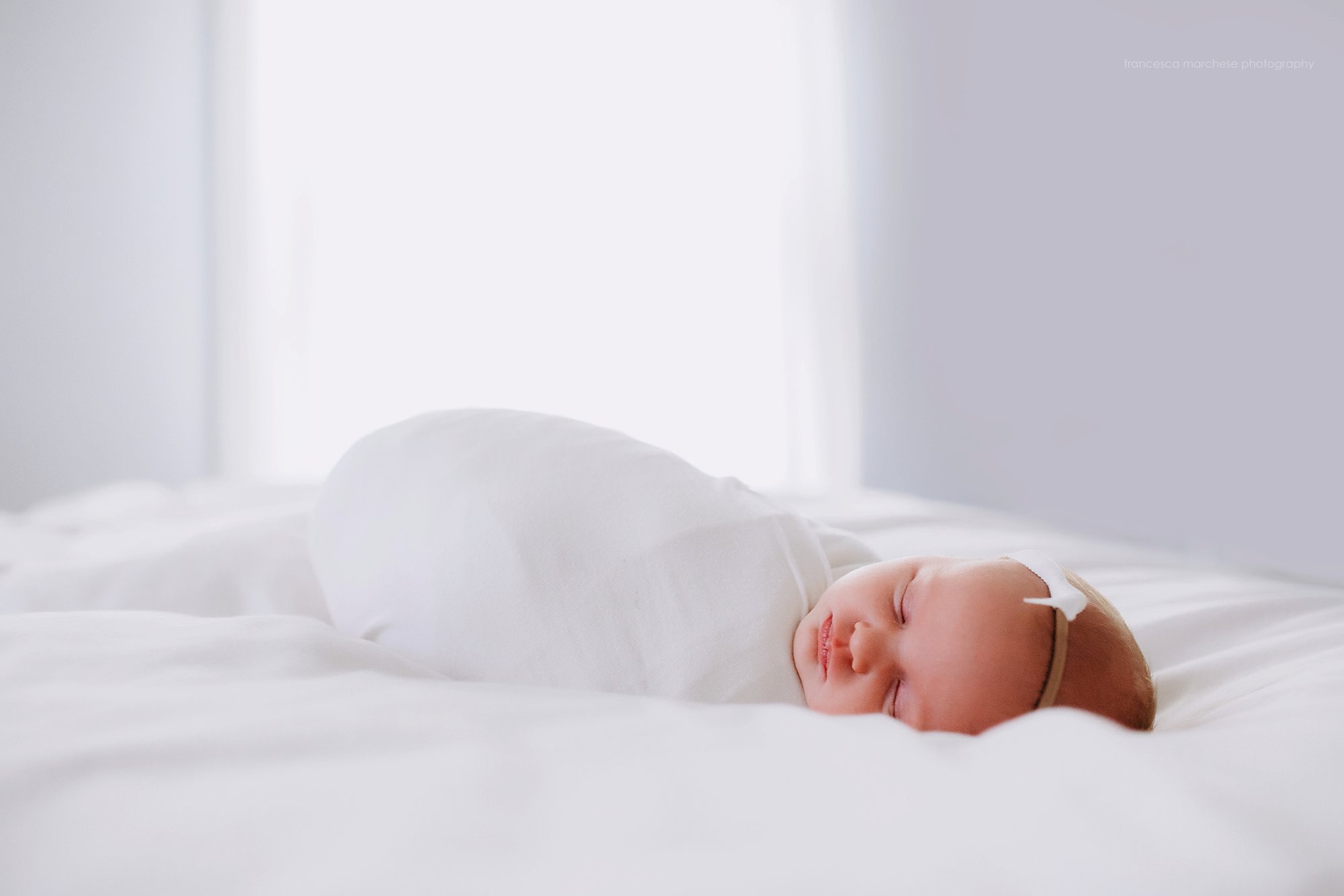 Francesca Marchese Photography lifestyle newborn bright white bed