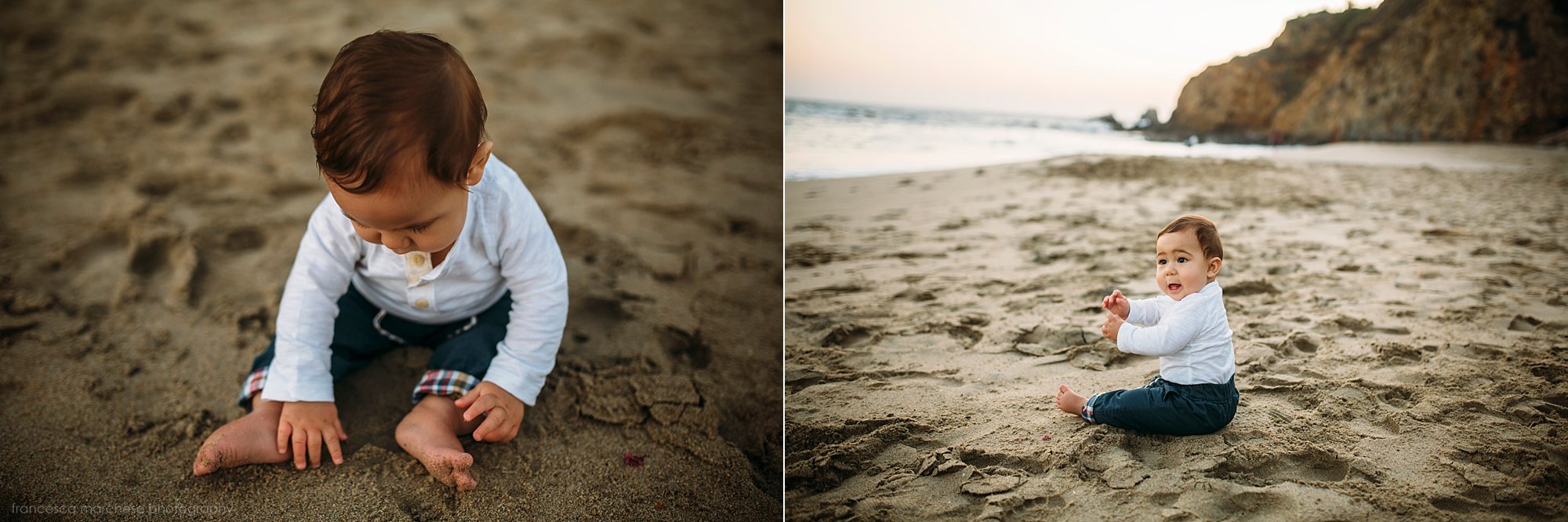 Family of three with small baby family photography session at the beach  - Francesca Marchese Photography Los Angeles & Orange County family photographer