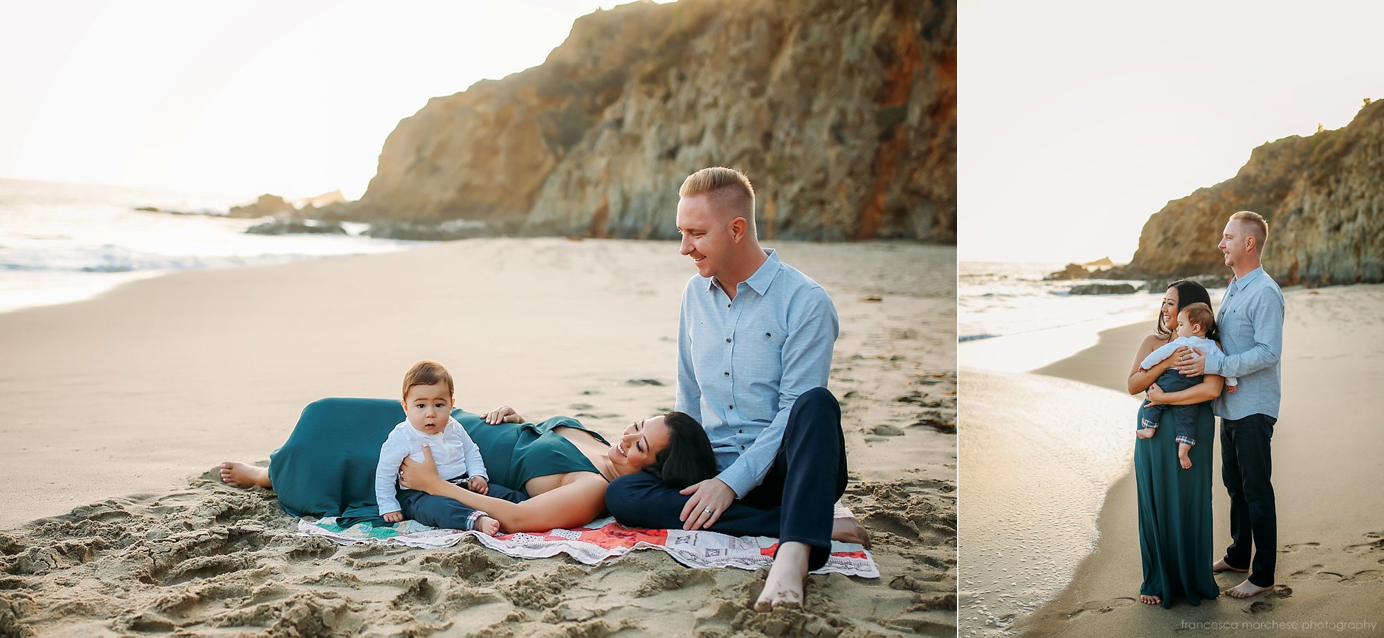Family of three with small baby family photography session at the beach  - Francesca Marchese Photography Los Angeles & Orange County family photographer