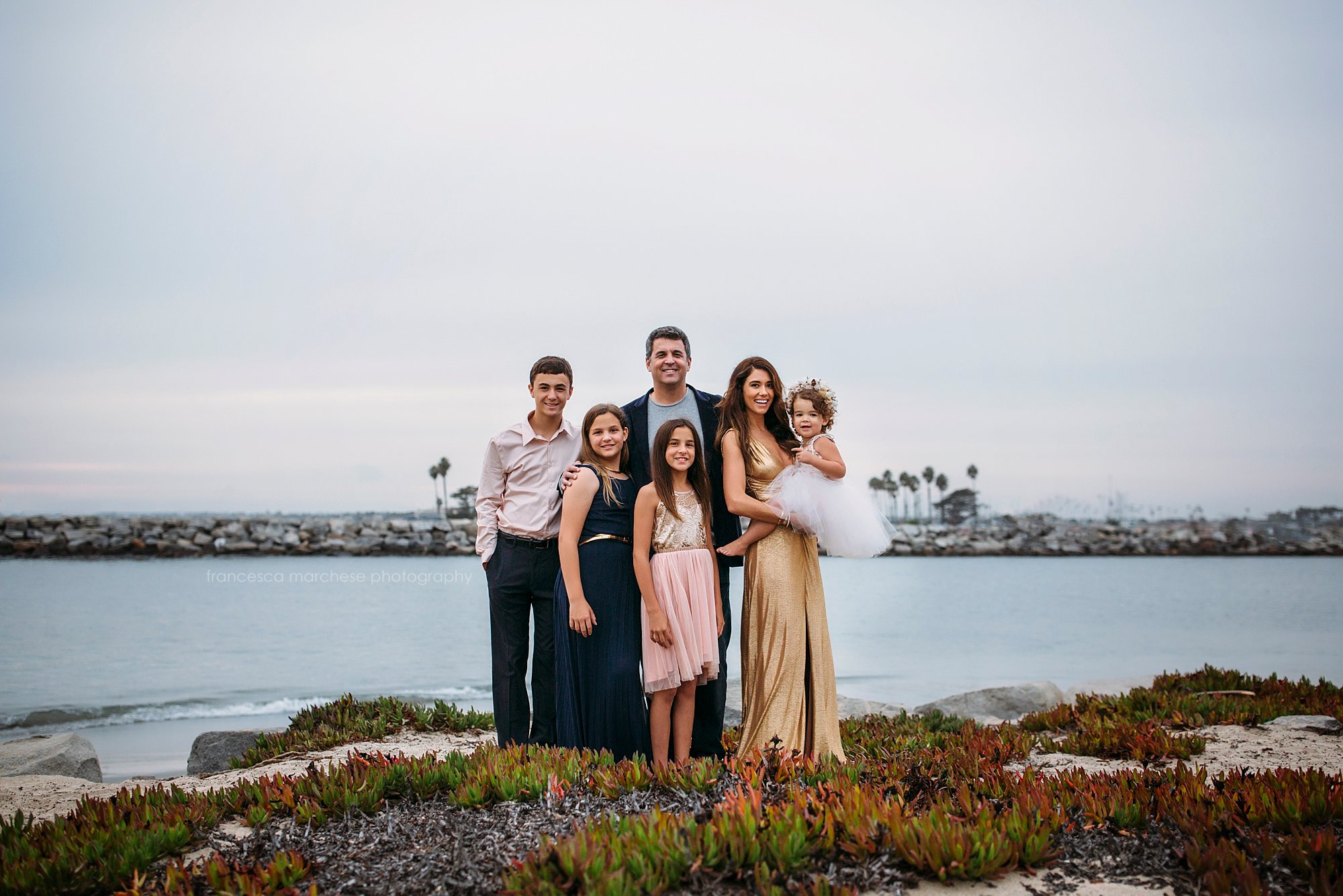 Francesca Marchese Photography - Family Photographer Starkman Family sunset beach session - family of 6 formal attire at the beach