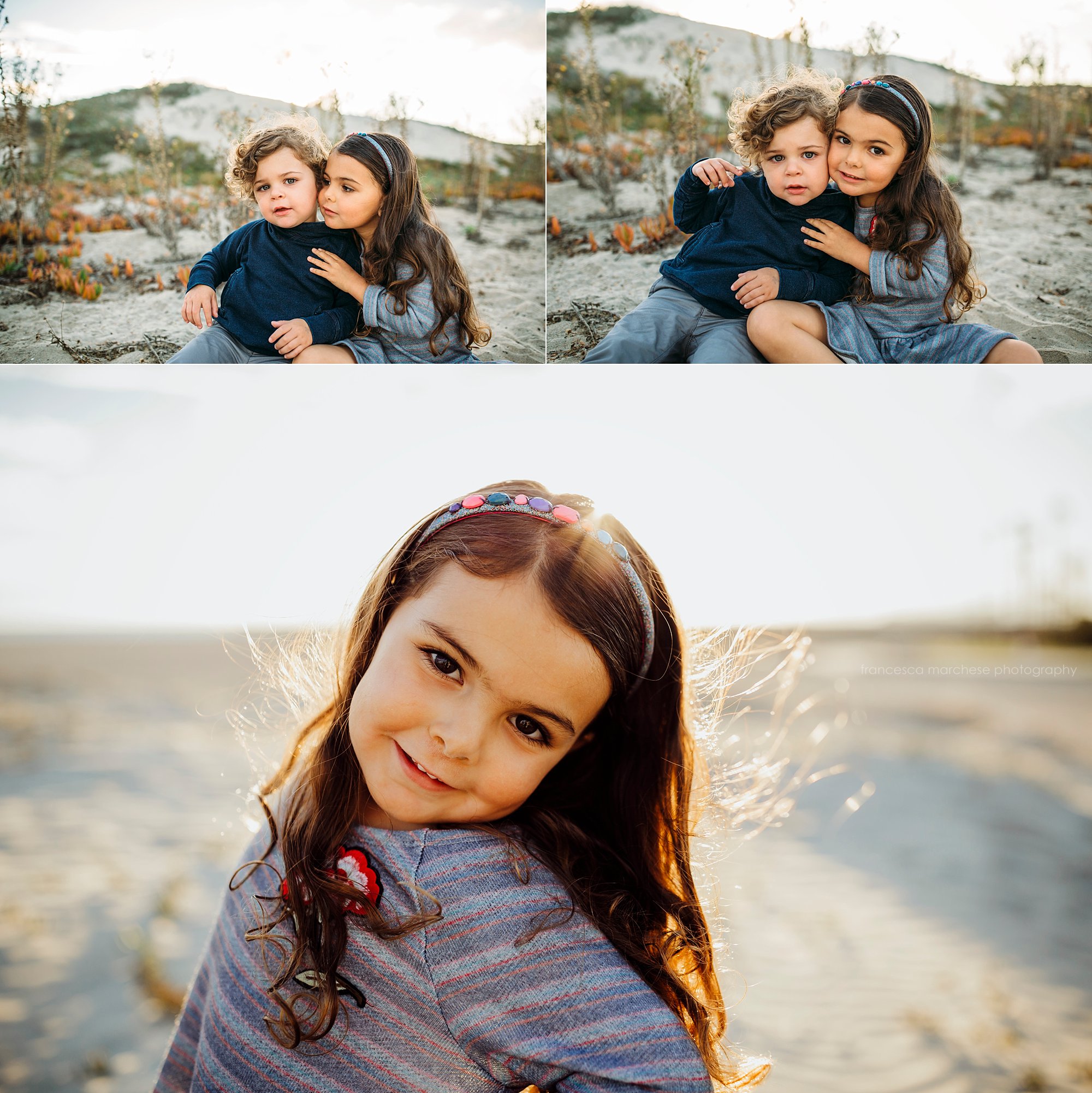 siblings at the beach - Francesca Marchese Photography Orange County beach family golden hour session